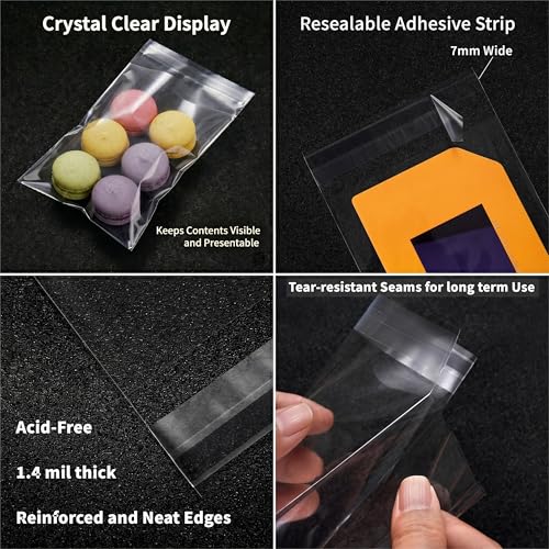 Small Square Clear Cellophane Bags 4x4 in Self-Seal, 200 Count - size: 4 x 4 Inch