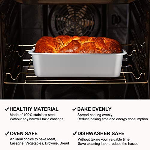 P&P CHEF Stainless Steel Lasagna Pan, Rectangular Baking Pan 10.7" Lx3.2 H - size: 10.7" L x 3.2" H