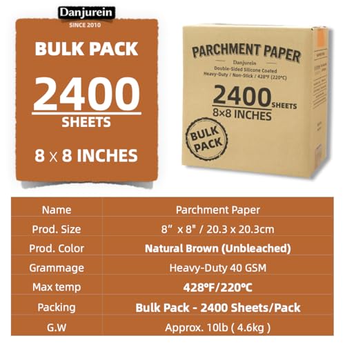 2400 Bulk Sheets Value Pack 8x8 Parchment Paper Squares - color: Brown, size: 8×8 - 2400 Sheets