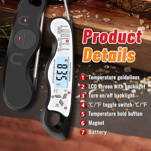 Meat Thermometer Digital, IP67 Waterproof Food Thermometer for Cooking