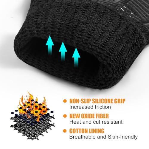 BBQ Gloves, 1472°F Heat Resistant with Silicone Grip Oven Mitts - color: Black, size: Long (Glove L 13.78" × Palm W 6.33")