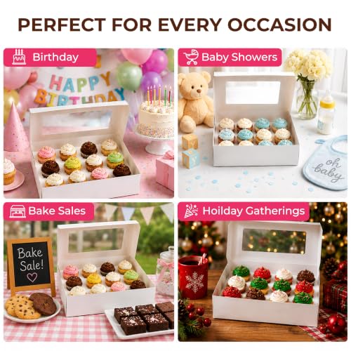 LotFancy 12pcs Cupcake Boxes, 12 Count Bakery Boxes with Windows & Inserts