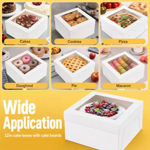 Cididu 10 Pack Cake Boxes 12 Inch, 12x12x8 Inch Tall Cake Box with Window