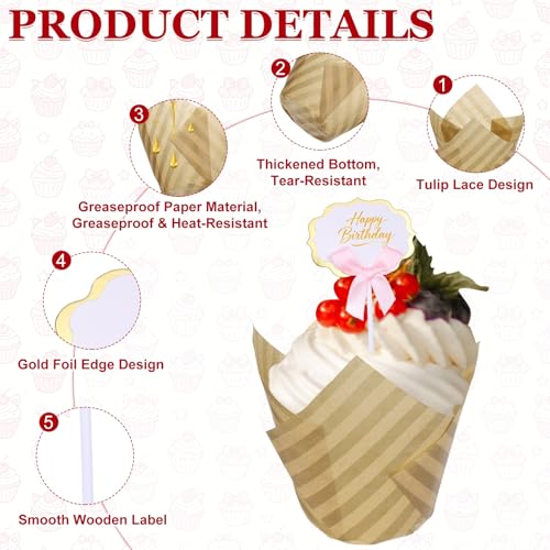uxcell 100Pcs Tulip Cupcake Liners with 10Pcs Cheese Markers Muffins Liners - color: Natural/White