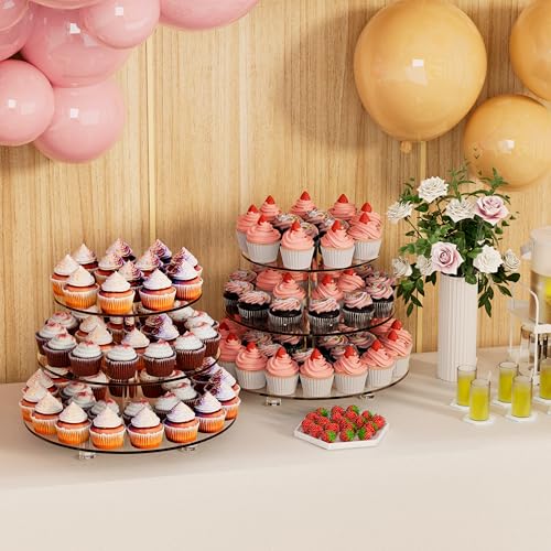3 Tier Acrylic Cupcake Tower, 10" 12" 14" Round Trays - size: 14" x 14" x 9.1"