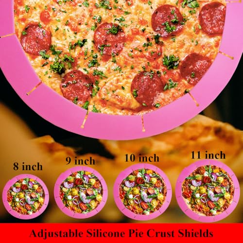 Adjustable Pie Crust Shield, Silicone Pie Crust Protector for Baking, Pie Ring Pie Crust Cover Tools, Fits 8-11.4 Inch Pies Pizza (Pink) - color: Pink