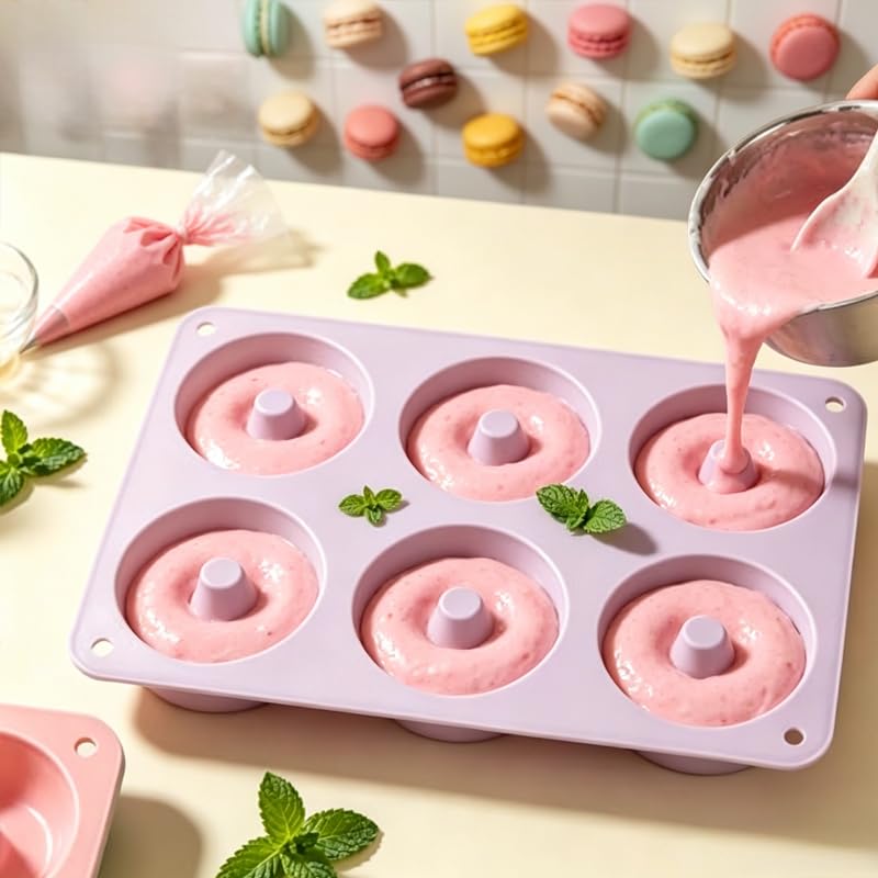 1pc 6-Cavity Silicone Donut Mold – Non-Stick Baking Pan for Donuts, Bagels and Dessert Making, Reusable Oven Bakeware Tool