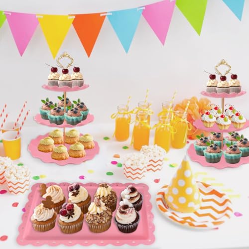 5 Pcs Dessert Table Display Set, Round Cupcake Stand, Pink - color: Pink Round
