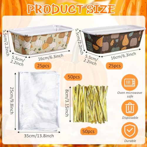 Hushee 50 Set Fall Paper Mini Loaf Pan Disposable, Beige Pumpkin - style: Pumpkin