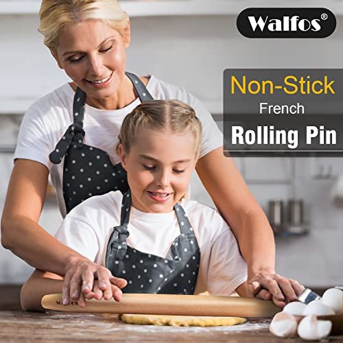 Walfos French Rolling Pin Set - Natural Wooden Rolling Pins (8inch, 15.7inch) With Non-stick Silicone Fiber Pastry Mat, Baking Dough Roller for Pizza, Pie, Pasta, Bread, Pastry - size: 8 in + 15.7 in + pastry mat