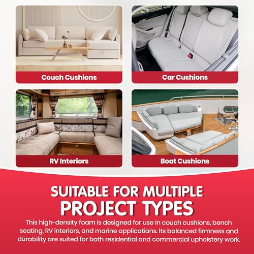 FOAMYFOAM High Density 2 inch Thick, 24 inch Wide, 80 inch Long Upholstery Foam, Cushion Replacement - size: 2" x 24" x 80"