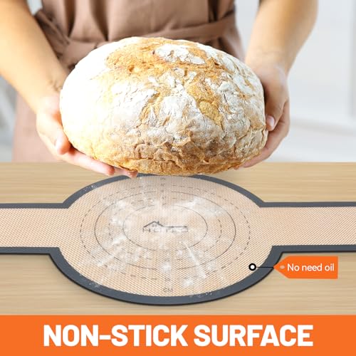 HOTEC 2 Pcs Silicone Bread Sling for Dutch Oven, 0.7MM Thickened Heat Resistant to 500°F Non-Stick Baking Mat with Long Handle Easy to Transfer Sourdough Bread, Dutch Oven Liners Baking Supplies - color: 2pcs: Grey Round