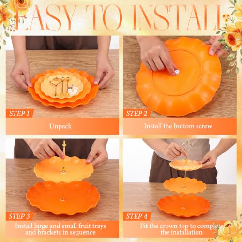 FoldTier 6 Pack Cupcake Stand Set 3 Pcs 3 Tier Gradient Dessert Table Display Stands Cookie Tray Rack 3 X14 in Rectangle Party Trays for Wedding Birthday Tea Party Baby Shower(Orange,Round) - color: Orange, style: Round