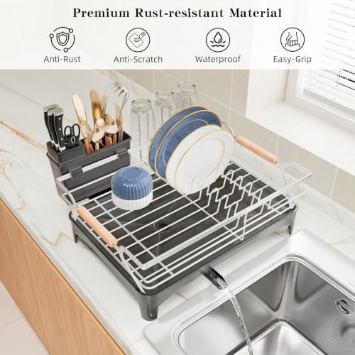 Dish Drying Rack,Space Saving Dish Drainer for Kitchen Counter& Sink,Silver - color: Silver