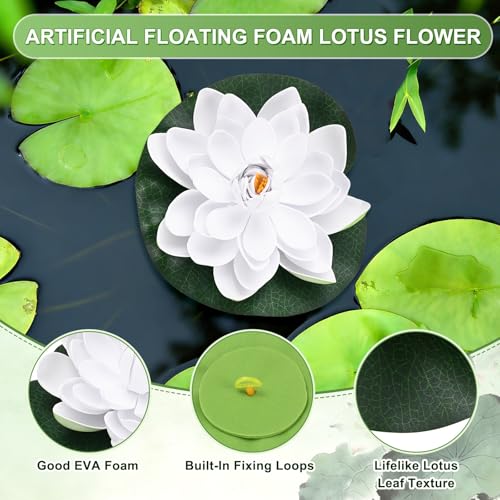 M METERXITY 1-Set Artificial Floating Foam Lotus Flower 7 inch, White - color: White, size: 6.7 Inch
