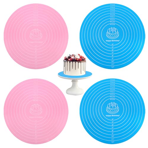 4 Pcs Silicone Baking Mat, 12 Inch Round Silicone Cake Mat, Non-Stick Heat Resistant Reusable Cookie Mat with Measurements for Baking Pizza Pan Rolling Dough Pastry