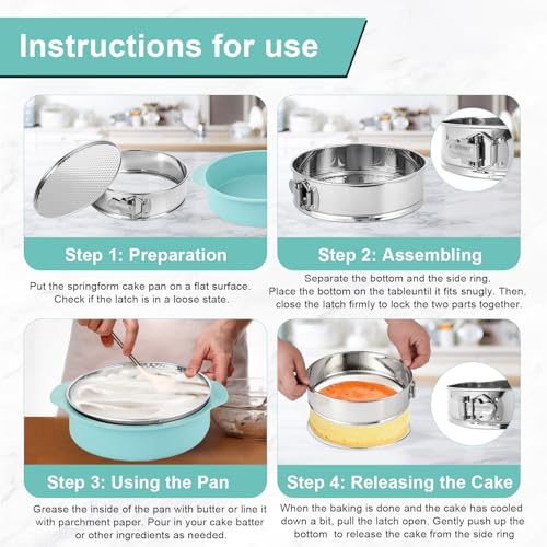 9 Inch Cheesecake Pan, Leakproof 304 Stainless Steel Springform Pan with Silicone Protector for Water Bath Baking, Removable Bottom, 50 Pcs Parchment Paper, Dishwasher Safe - size: 9 inch