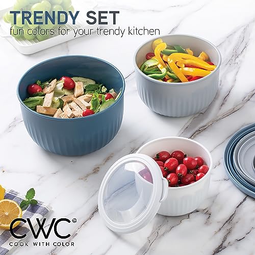 COOK WITH COLOR Prep Bowls with Lids- Wide and Deep Nesting Plastic Small Mixing Bowl Set with Lids, 12 Piece Set - Deep Bowls, Blue/Grey - color: Blue/Grey, size: 12 Piece Set - Deep Bowls