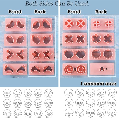 10Pcs DIY Skull Cookie Cutters Halloween Mix Match Face Embossing Molds - color: Halloween P-10