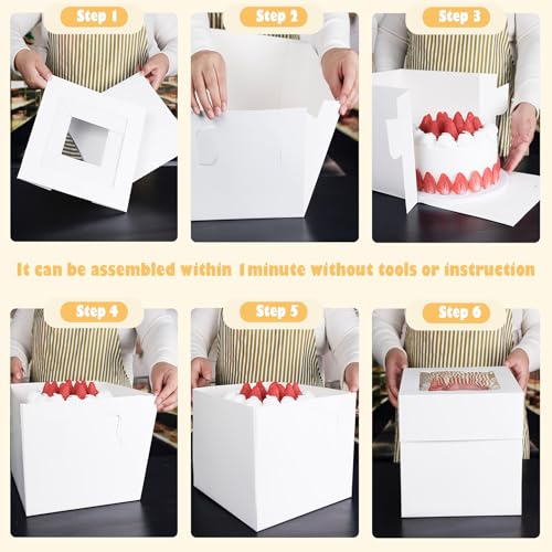 10x10x10 Inches Cake Boxes with Cake Boards, 3 Pack Premium Tall Cheesecake Boxes with Display Window for Christmas, Birthday, Wedding - size: 10 x 10 x 10 Inches-3 Pack