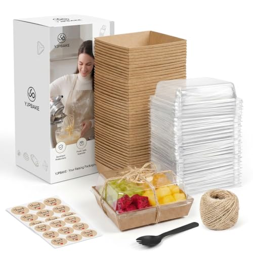 50 Sets Kraft Mini Disposable Charcuterie Boxes with Clear Lids - color: brown