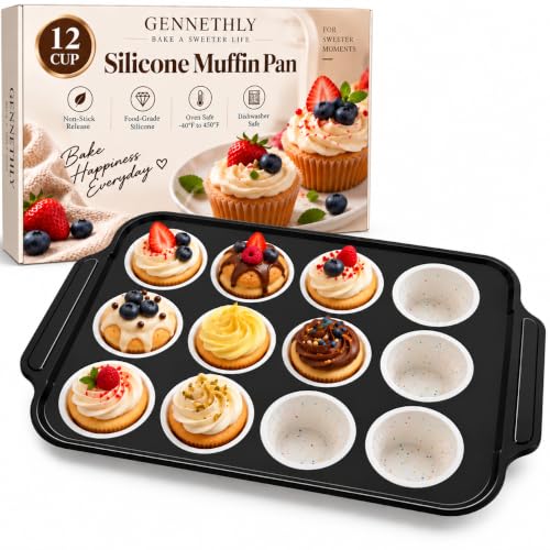Silicone Muffin Pans for Baking, 12-Cup Muffin Tin with Metal Frame - color: White