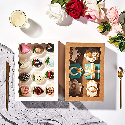 24PCS 10x7x2.5 inches Cookies Bakery Boxes with Window - Cakesicle, Chocolate Bomb, Macaron, Chocolate Covered Strawberries, Pretzel Rods Boxes - size: 10" x 7" x 2 ½"