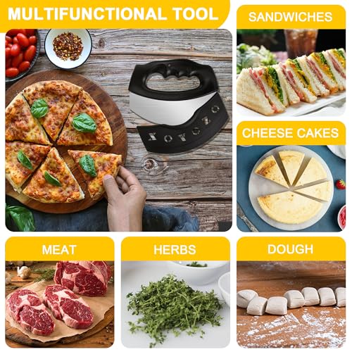 Pizza Cutter Salad Chopper Large Stainless Steel Blade with Cover, Dough Rocker Mezzaluna Knife for Kitchen Gadgets