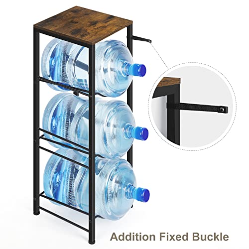 5 Gallon Water Jug Holder 3-Tier Water Bottle Storage Rack with Wood Top - style: Square Tube Brown