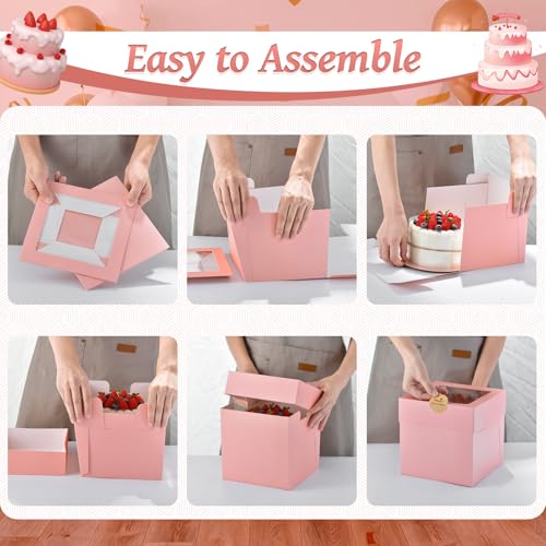 12Pcs 6x6x6 Inches Small Cake Boxes, Pink Square Bakery Boxes - color: Pink, size: 6x6x6inch