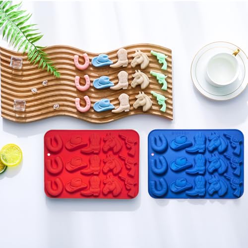 Cowboy Chocolate Candy Molds - 2Pcs Silicone Western Themed Party Baking Mold with Cowboy Hat Boot, Horse Saddle Shape for Cupcake Cakesicle Decorations Jello Ice Cube Candle - color: Cowboy Chocolate Molds