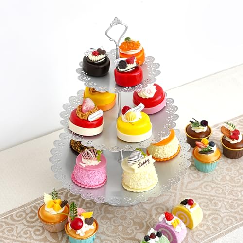 11Pcs Silver Cake Stand Set, Metal Dessert Table Display Set - color: Silver