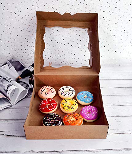 CHERRY 12"x12"x3" Brown Bakery Boxes with PVC Window for Pie and Cookies Boxes Large Natural Kraft Paper Box, Pack of 12