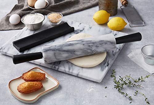 JEmarble Rolling Pin-Plastic Handles(White)(Premium Quality) Polished Surface 18-inch(10"Barrel) Genuine Stone Non-stick Save Effort Easy to Clean - color: Plastic Handles(White)