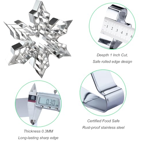 Snowflake Cookie Cutter Set - 5 inch, 4 inch, 3 inch, 2 inch - 4 Piece Christmas Winter Snowflake Cookie Cutters Shapes Molds - Stainless Steel - color: Snowflake
