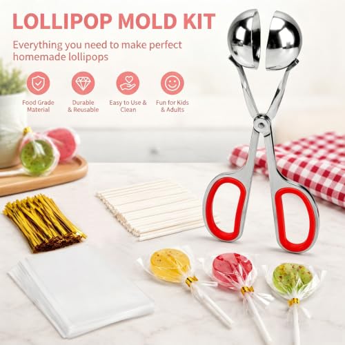 Cake Pop Mold Sticks Set, Ball Shape Cake Pop Maker Mold with 100 Pcs Paper Sticks, Clear Wrappers & Gold Twist Ties, DIY Lollipop Baking Tools for Candy & Cake Pop Making