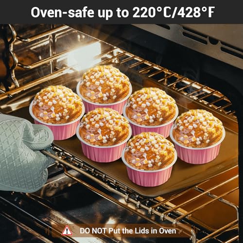 EUSOAR Disposable Ramekins with Lids, 60pcs 5oz Foil Dessert Cups, Aluminum Baking Cups Liners Mini Cupcake Containers Cheesecake Creme Brulee Ramekins for Wedding Party Catering Gathering-Carmine - color: Carmine, size: 60pcs