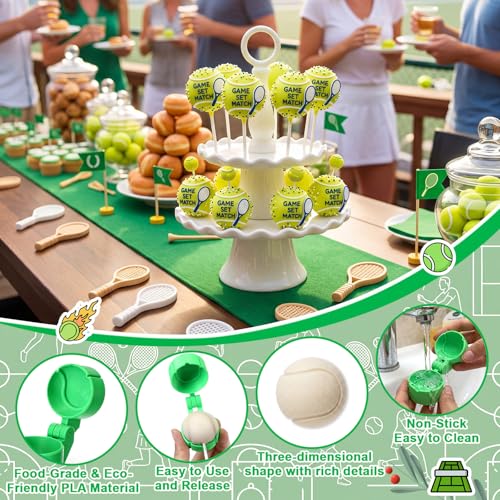 2 Pcs Tennis Cake Pop Mold with 100 Pcs Sticks, Tennis Mold for Sports Ball Theme Cake Decoration, Candy, Cupcake Decorations, Baking Tools Accessories for Home Baking, Birthday Party - style: Tennis