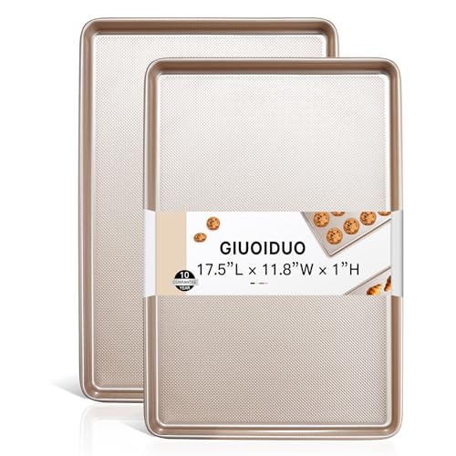 2 Pack Half Sheet Baking Pans,Commercial Quality Baking Sheet Pan Set,Carbon Steel Cooking Pans, Non Stick Baking Sheet for Oven,Large Thick Cookie Tray Pans for Baking（17.5" x 11.8" x 1"） - size: Gold (17.5X11.8) 2PCS