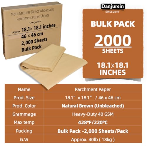 18x18 Parchment Paper - 2000 Bulk Sheets, Industrial Grade - color: Brown, size: 18.1"x18.1" (46x46cm) - 2000 sheets