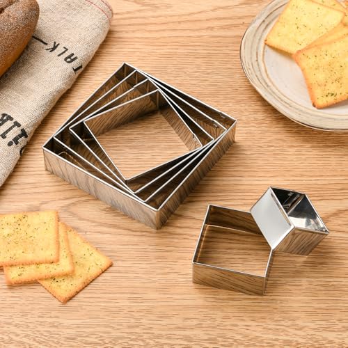 6 PCS Square Cookie Cutter Set - Cookie Cutters (1.5-4 Inch), Stainless Steel Set for Baking, Cookies, Biscuits & DIY - Durable Square Cutters for Holiday & Daily Use