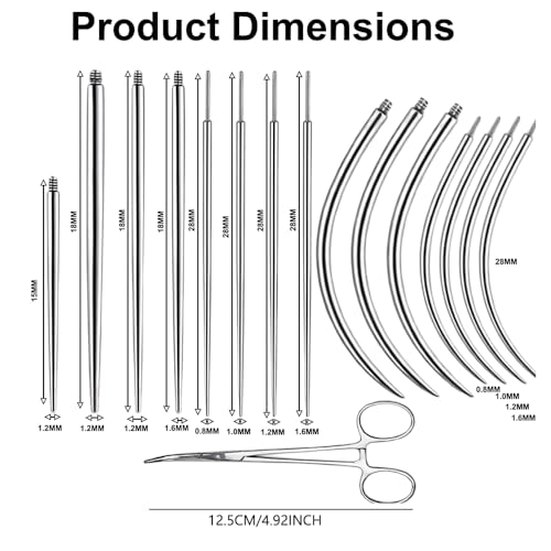 17PCS Piercing Insertion Tool, Stainless Steel Body Jewelry - color: Curved tweezers+Piercing Tapers
