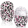 Waline 300 Pcs Cow Print Cupcake Liners 2 x 1.2 Inch Black Pink Animal Print Paper Baking Cups Muffin Liner Cake Storage Container for Baby Shower Birthday Wedding Party Supplies - style: Black Pink Cow Print