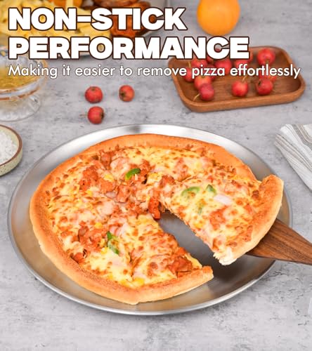 Yuiicaov Stainless Steel Pizza Pan 12 inch, Pizza Pan for Oven, Steel Pizza Tray, Thick Round Pizza Plate Pizza Baking Sheet, Easy Clean & Dishwasher Safe, Set of 1 - size: 12 inch