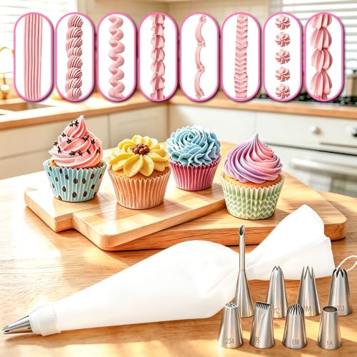 14Pcs Piping Bags and Tips Set Reusable 16" Cotton Piping Bag - color: White