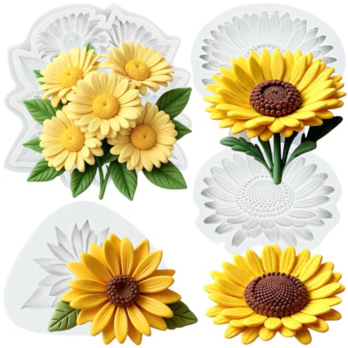 Sunflower Silicone Mold Daisy Flower Fondant Molds Set of 3 - color: Style F
