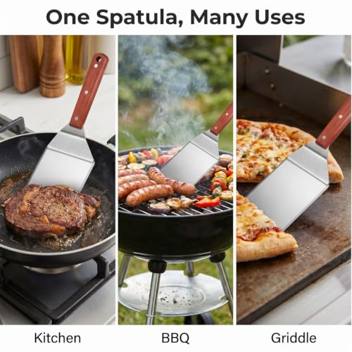 La Cuisine Extra‑Wide Stainless Steel Spatula with Wooden Handle, Heavy‑Duty 5x6" Burger Turner for BBQ, Flat Top Griddle, Blackstone Grill & Smash Burgers - size: 5x6"