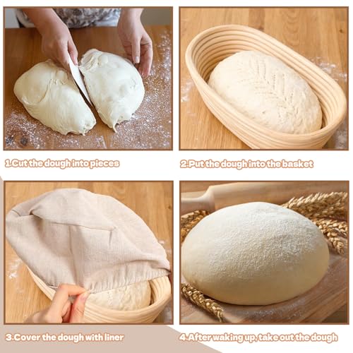 8 Sets Bread Proofing Baskets Bulk with Cloth Liners and Scrapers
