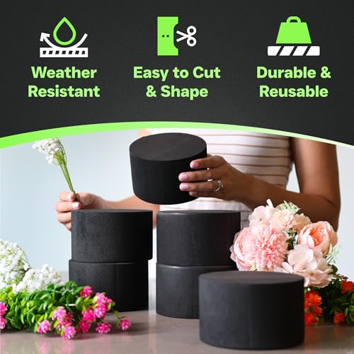 XCEL Floral Foam Blocks - Reusable, Weather Resistant Craft Foam Fresh & Artificial Flower Arrangements, Faux Florist Foam Planters Florist Supplies (Black 5" Round x 3" Thick - 6 Pack) - color: Black 5" Round x 3" Thick - 6 Pack