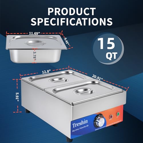Treshin 2 Pan Commercial Food Warmer 15 Qt Electrical Bain Marie Buffet - size: 2-Pan, 15 Qt